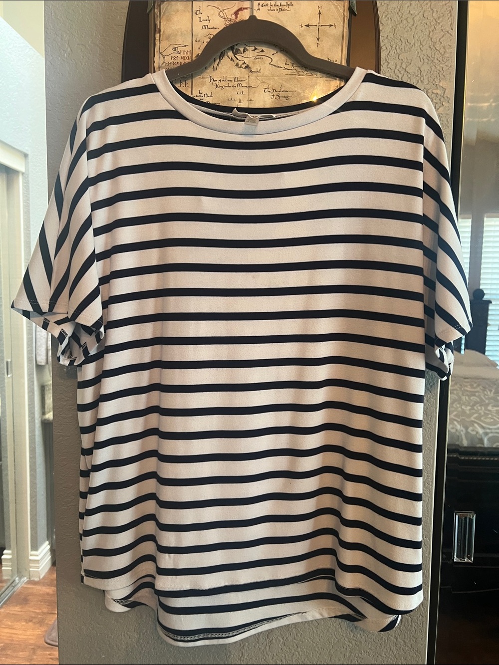 Navy and White Striped Tee size L